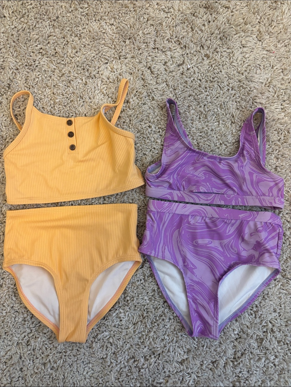 Old Navy | Girls Yellow Ribbed Bikini + Purple Swirl Bikini Set 🧜🏻‍♀️
